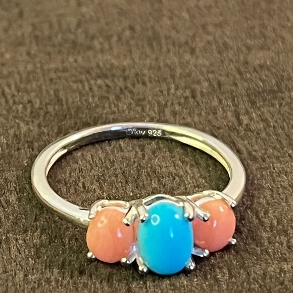 Peach Opal And Sleeping Beauty Turquoise Ring 7 And Earring Set - Picture 12 of 16